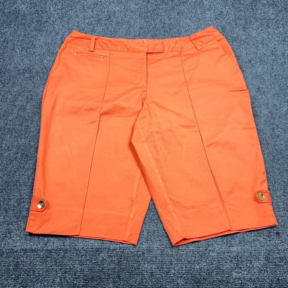 Cato Woman Orange Bermuda Shorts Plus Size 18W Cotton Stretch Gold Button Detail